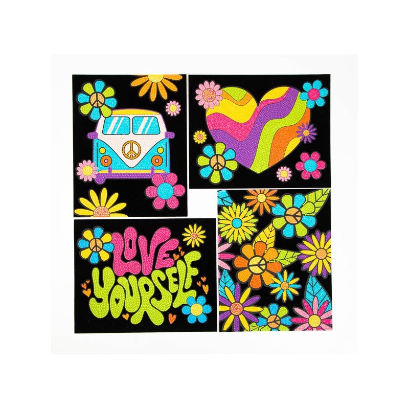 Kit Dotzies® 4 designs fond noir suédine - Peace and Love