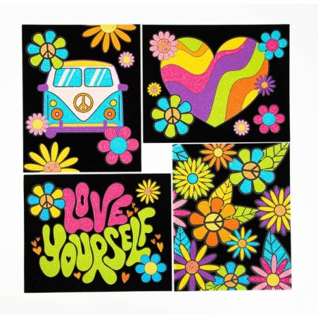 Kit Dotzies® 4 designs fond noir suédine - Peace and Love
