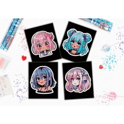Kit Dotzies® 4 designs fond noir suédine - Héroïnes Manga