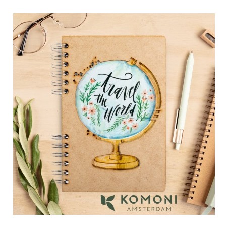 Carnet bois rechargeable KOMONI® – Modèle Travel the world