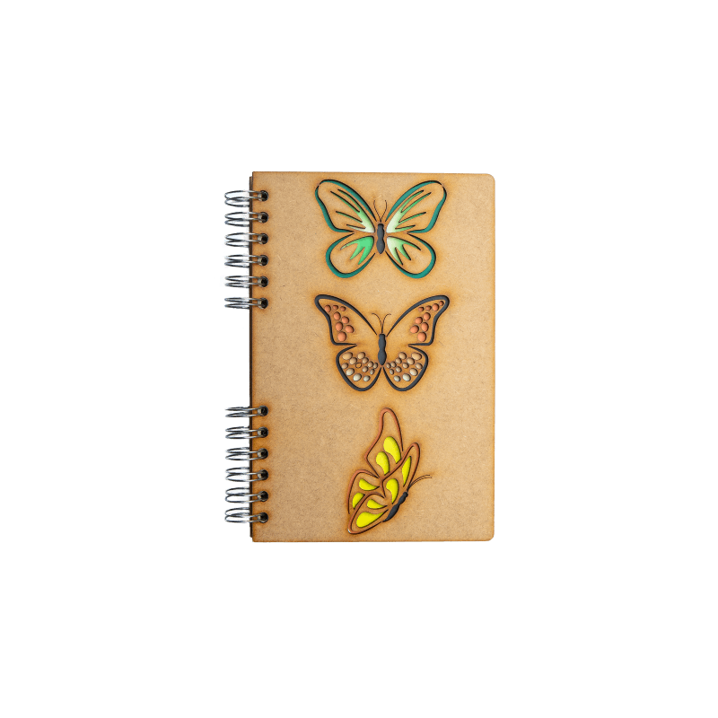Carnet bois rechargeable KOMONI® – Modèle Papillons