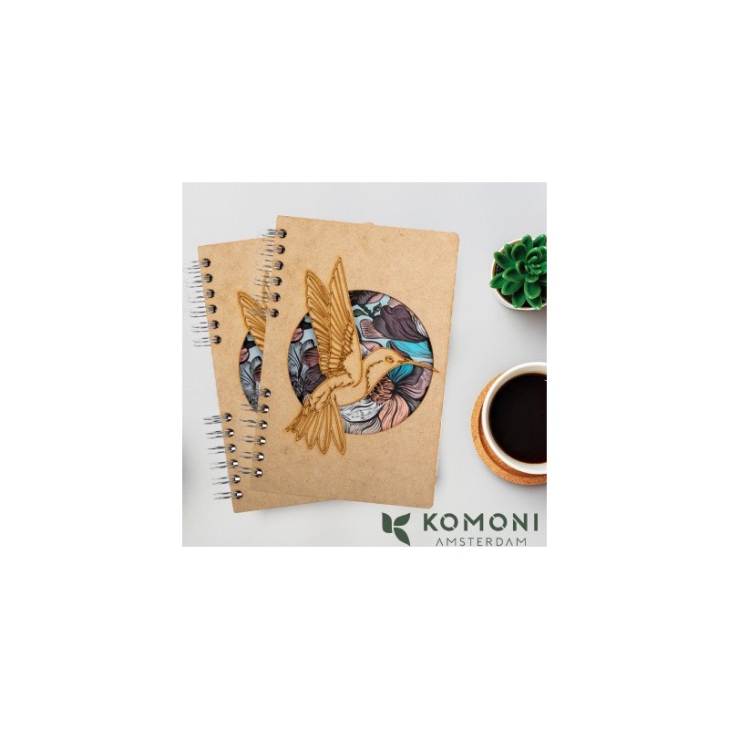 Carnet bois rechargeable KOMONI® – Modèle Colibri fleur