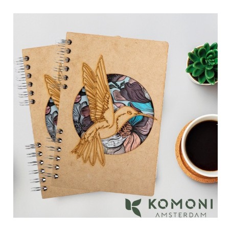 Carnet bois rechargeable KOMONI® – Modèle Colibri fleur